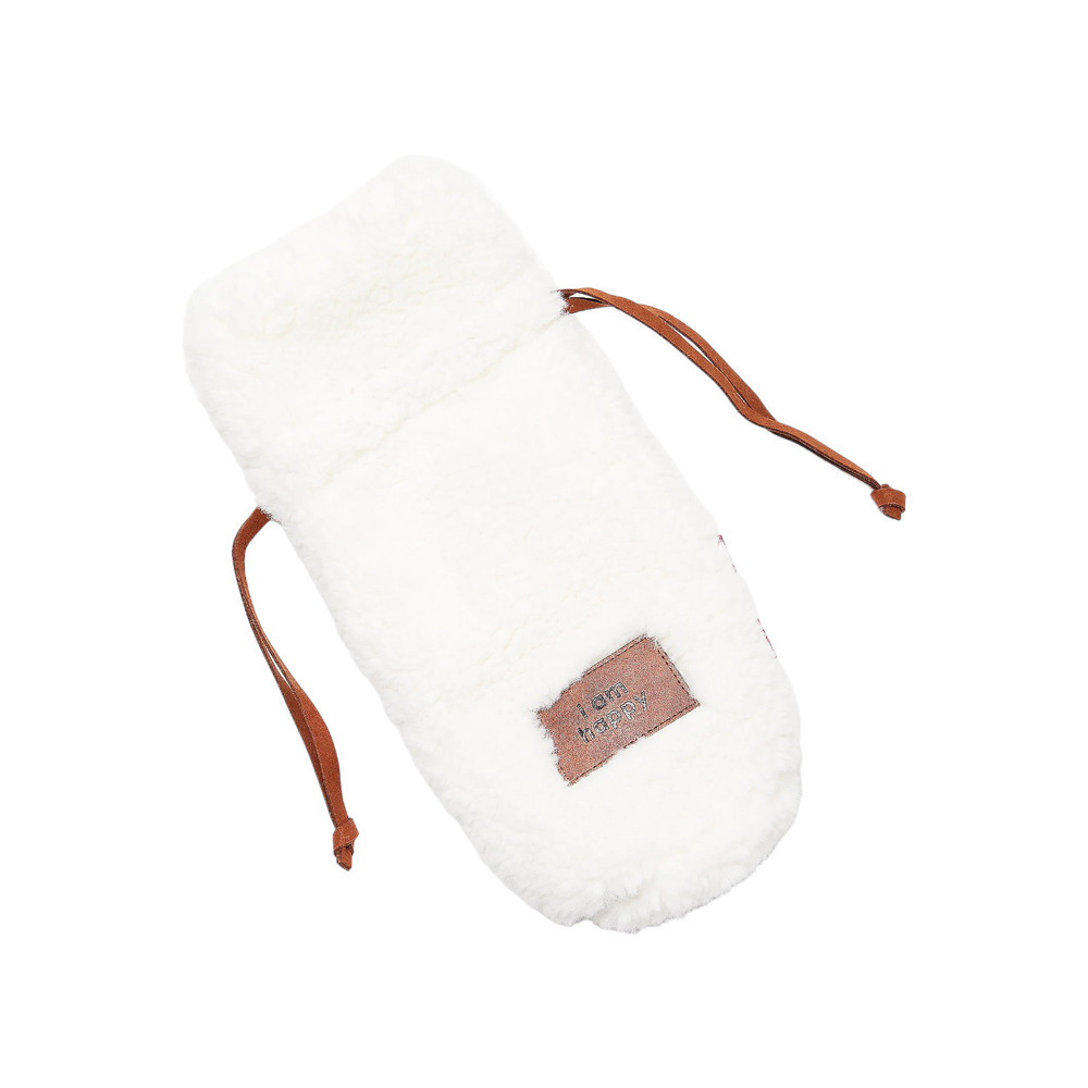 Peace Love World Faux Fur Wine Bag with Drawstring Ivory